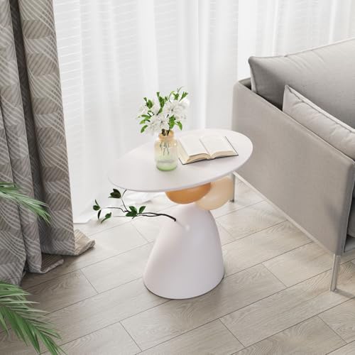LOVEDIMA Pedestal Small Accent Table Modern End Table Resin Stand Drink Table for Small Space Living Room, Bedroom,White & Gray