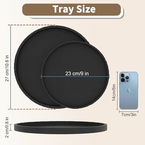 Round Black Silicone Decorative Bathroom Vanity Tray 9 Inch, Counter Tray for Bathroom Countertop Perfume Holder Dresser Organizer Coffee Table Candle, Non-Slip Durable for Home Use - color: Black, size: 9.06