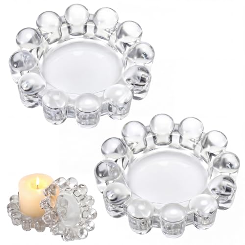 2 Pack Bubble Candle Dish, Fits up to 3 Inch Wide Chic Glass Candles Holder Tray Candle Plates Modern Diffusers Dish for Home Decor(Clear) - color: Clear