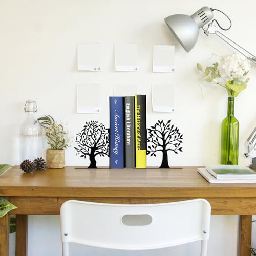 Decorative Bookends, Modern Metal Book Ends for Shelves, Tree Stopper for Books, Decorative Book Organizer Bookends Decorative, Black Shelve Bookends for Home Office, 6.1 X 6.1 X 1.2 Inch