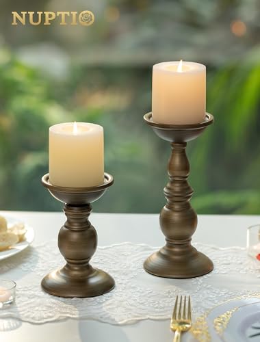 Bronze 2 Pcs Iron Pillar Candle Holders, Most Ideal for 3" Pillar Candles, Gifts for Wedding, Party, Home, Spa, Reiki, Votive Candle (S + L) - color: Bronze, size: S + L