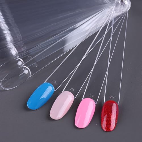 150 Pcs Nail Swatch Sticks with Ring, Clear Oval Nail Art Polish Color Display Practice Tips, Acrylic False Nail Sample Sticks Nail tech Supplies for Home or Salon Use - color: Clear Oval Shaped
