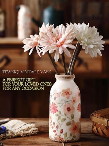 TEWEIQI Vintage Ceramic Small Vase, Farmhouse Rustic Décor, Home Decorative Vase for Your Kitchen, Bedroom, Office, Living Room, Bathroom& Shelf Centerpiece Table Decorations (Retro Creative Style S) - color: Colorful Daisy, size: 6 Inch
