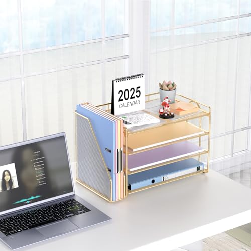 gianotter 4-Tier Paper Organizer With Magazine Holder, Desk Organizers and Accessories, Desk Accessories & Workspace Organizers, File Organizer for Office Supplies Storag (Gold, 4-Tier) - color: Gold, size: 4-Tier