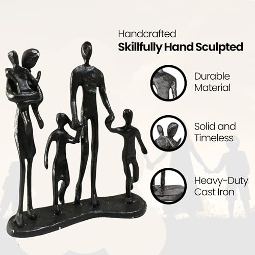 Rustic Family Figurines Family of Five Sculptures Parents and Kids Statues for Bedroom Décor Cast Iron Family Sculpturefor Living Room DecorGifts for Family Modern Home Décor - style: Family of Five Sculptures