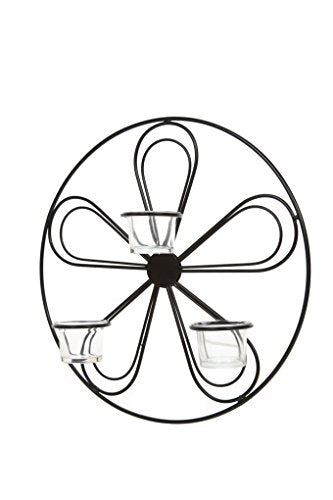 Hosley Large Floral Wall Sconce 13.5 Inch Diameter Tea Light Candle Holder LED Farmhouse Ideal Gift for Weddings, Special Occasions, and for Wall Decor, Home, Spa, Aromatherapy, Reiki. - color: Black-4