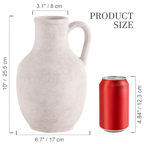 Ceramic Flower Vase Home Decor - Large White Rustic Table Flowers Vases Living Room Bedroom Plant Decorations Farmhouse Vintage for Kitchen Shelf Office Coffee Dining Desk House Women (10" Rustic) - color: 03-rustic-10"
