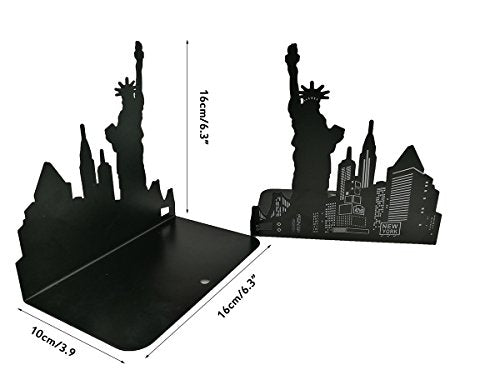 One Pair Fashion Modern Landmark Theme Style Thickening Iron Library School Metal Bookends Book End Perfect Mother's Day Gift (New York Statue) - color: Statue of Liberty