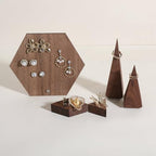 GemeShou 6pcs Wood Jewelry Ring Storage organizers, Retail ring display slot stand, Small walnut Jewelry ring holder tray for Girl Woman Room Decoration【Walnut-Triangle 6pcs】 - style: Triangle