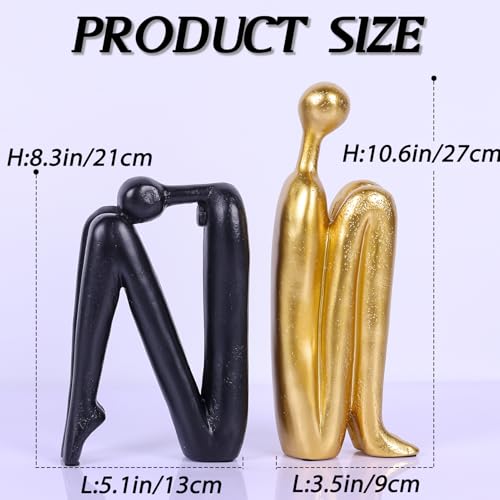 Heavy Bookends for Heavy Books – Modern Decorative Book Ends Thinker Statue, Creative Bookends Book Stopper for Shelves, Abstract Sculpture Bookshelf Desk Decor for Home Office (Black and Gold) - color: Black Gold