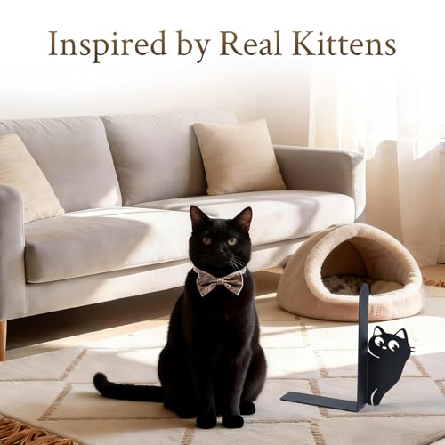 BEISE Book Ends Gifts for Cat Lovers, Decorative Metal Cat Bookends for Bookshelf & Desk, Cute Black Kittens CD Book Holder, Kitchen Organizer for Shelf, Home Office Decor, Unique Book Lover Gift - style: Naughty Cat
