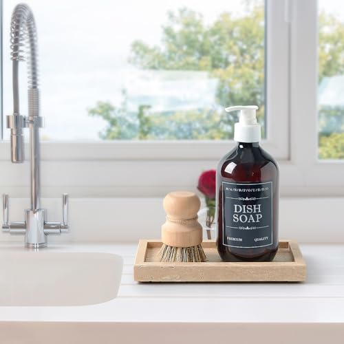 Natural Small Travertine Vanity Tray, Luxury Stone Organizer for Bathroom & Kitchen | Holds Soap Dispenser, Jewelry, Perfume | Non-Resin, Non-Ceramic Décor - color: Travertine, size: 7.9" x 4.3" x 0.8"