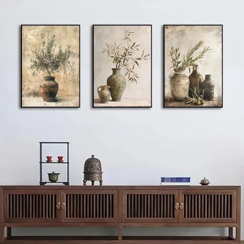 Vintage Vase Canvas Wall Art Prints Green Rustic Olive Branch Wall Decor Pictures Antique Still Life Plant Posters Paintings Artwork for Living Room Bedroom Kitchen Home Decoration 16x24in poster - color: poster, size: 24L" x 16W"