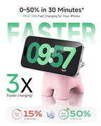 AOK-AOK Foldable Wireless Charging Station, 15W Magnetic Fast Charger Stand for iPhone 17 16 15 14 13 12 Pro Max&Apple Watch&Airpods, 2-in-1 Charger for Home/Office/Travel(30W Adapter Included) - color: Pink