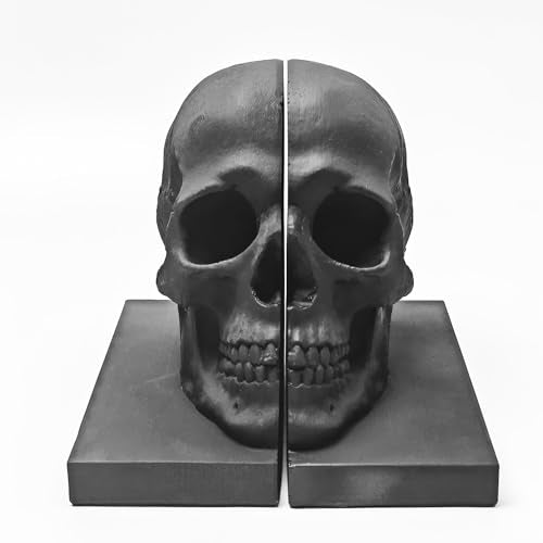 Black Skull Head Skeleton Decorative Statue Unique Design Split Resin Sculpture Home Decoration Gothic Art Piece Halloween Decor (Black)