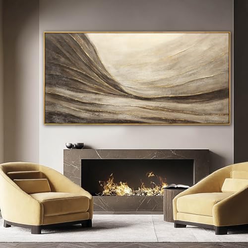 Textured Abstract Wall Decor with Framed Brown Canvas Art Gold Accents Modern Large Artwork for Bedroom Living Room 29x58 Inch - color: Brown and Gold, size: 58"L x 29"W