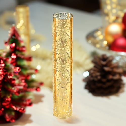 WGVI Hurricane Candle Holder Sleeve, W: 2.5", Ht: 14", Gold Speckled Glass Cylinder Open Both Ends, Chimney Tube Shade, 1 Piece - size: 2.5x14"H