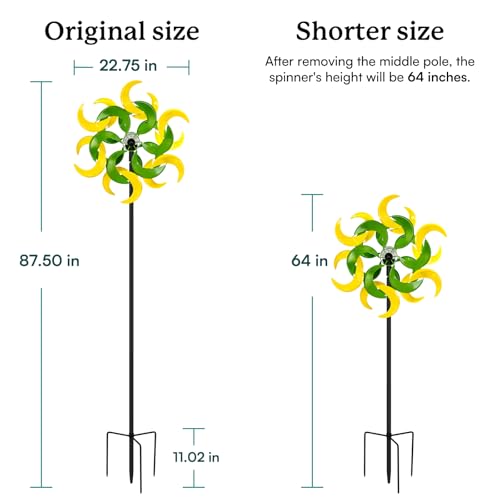87" Wind Spinner Outdoor with Solar Light, Large Metal Wind Sculptures Spinners, Windmill for Garden Yard Patio Lawn Decor-Verdant Moon (23" W x 87" H) - size: Verdant Moon