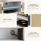 TV Stand for TVs up to 65 Inch, Modern Entertainment Center with Storage, Media Console Table with 2 Cabinets & Shelves, Wooden TV Stand for Living Room Bedroom, White - color: White
