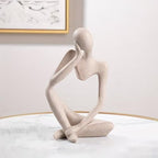 1PC Abstract Thinker Sculpture Statue, Sandstone Resin Art Figurine for Home Office Bookshelf Desktop Decor, Small Sandstone, Left