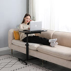 Bed Desk Adjustable Overbed Bedside Table Rolling Laptop Tray Desk Cart Height Portable Mobile Sit Stand Table Tilting Hospital Bed with Wheels - color: Black