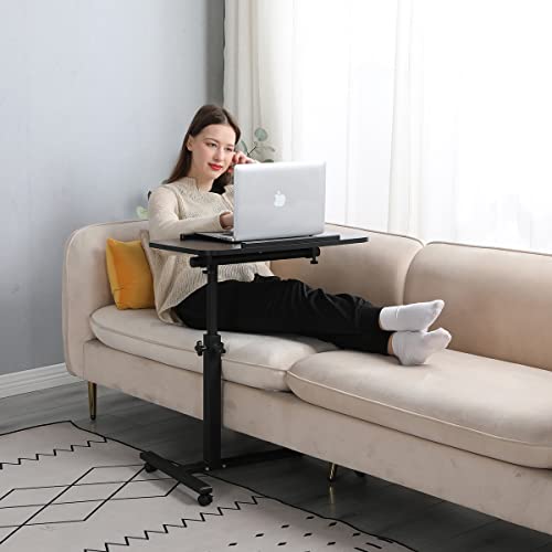 Bed Desk Adjustable Overbed Bedside Table Rolling Laptop Tray Desk Cart Height Portable Mobile Sit Stand Table Tilting Hospital Bed with Wheels - color: Black