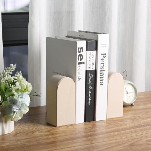 Koville African Natural Marble Bookends for Shelves, 7lbs Heavy-Duty Marble Book Holders, Decorative Book Ends, Bookshelf Apartment Decor for Normal Books/CD/Video Games - color: Moleanos Beige, size: 7lb