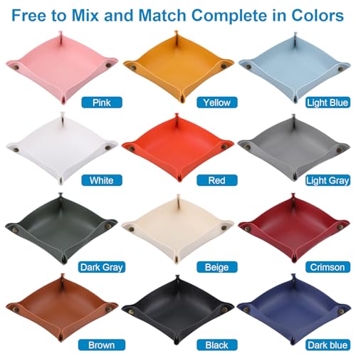 JIEYAO 24 Pcs PU Leather Valet Trays, Foldable Key Jewelry Catchall Tray Portable Travel Dish Plate for Entryway Desk Bedside Wallet Watch Coin Multicolor