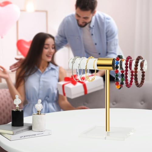 Acrylic Bracelet Holder Display Stand, Tangle-Free T-Bar Necklace Display for Vendors Retail Store Home, Clear Jewelry Organizer, Bangles Watch Holder Stands with Gold Stainless Rod - size: 1 Tier