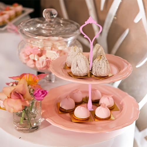 3 Tier Tiered Plate Hardware Kits Fruit Cake Plate Handle Fitting Hardware Rod Cucake Stand Tower Holder Pink Crown 5 Sets（Plate not Included） - color: Pink