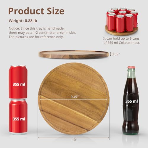 10 Inch Acacia Wood Round Tray, Wooden Decorative Coffee Table Tray Centerpiece Candle Holder for Farmhouse Kitchen Dining Room Home Bathroom Decor Coffee Table Decor and Accessories - color: Acacia, size: 10"