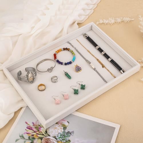Mornajina 13.8" x 9.5" Velvet Jewelry Tray Jewelry Display Tray Flat Tray, Stackable Empty Plate Trays for Earrings Necklaces Bracelet Rings Display Showcase - Beige - color: Beige, size: Flat Tray 13.8"x9.5"