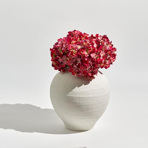 LB2 White Ceramic Large Vase, 11.8" Tall Zen Style, Terra Cotta Pitcher, Distressed Farmhouse Decor, Pottery Decorative Flower for Home Decor (C - White 11.8") - color: C - White 11.8"