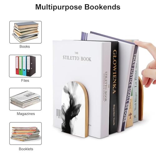 Minimalist Black and White Abstract Wooden Bookends Shelves 2 PCS Sturdy Book Holders Desktop Organizer for Home Office Libraries