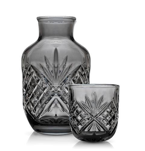 Godinger Bedside Night Carafe, Water Pitcher with Cup, Water Carafe - Cup and Bottle to Keep Next To Your Bed for a Handy Midnight Drink - color: Smoke