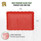 6 Pack Red Plastic Serving Trays for Party, 9 x 13 Inch - Heavy Duty Plastic Trays for Food - Rectangular Party Serving Trays and Platters - Red Disposable Trays - color: Red