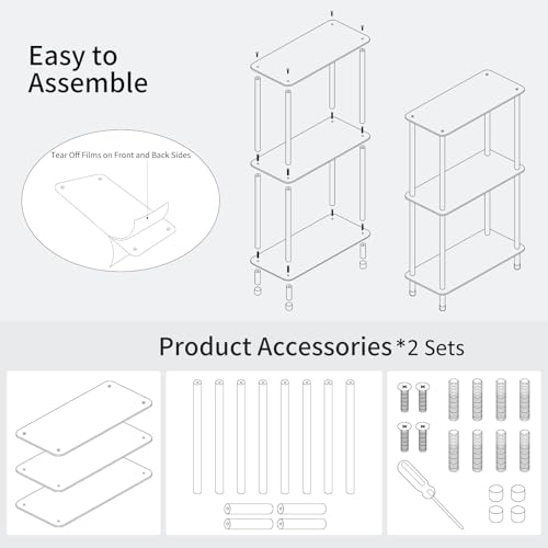 Clear Acrylic Narrow Side Table Set of 2 for Small Spaces, 15.75" L x 7.87" W x 26.7" H, 3 Tier Rectangle Slim End Table Nightstand, Small Mini Skinny Bedside Table for Bedroom, Living Room - size: 3 Tier 2-Pack 26.7“H