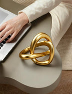 Modern Gold Knot Sculpture Statue - Abstract Geometric Table Decor for Living Room, Office Desk, Bookshelf | Elegant Brass-Tone Resin Home Accent Decorations & Gifts