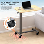 WOTURE Adjustable Overbed Table with Wheels, Pneumatic Height Adjustment, Ideal for Hospital Use or At Home as Bed Tray, Standing Desk, Bedridden & Mobility Needs, Maple - color: Maple
