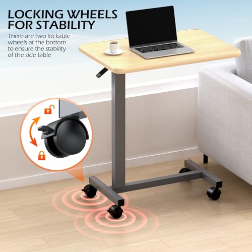 WOTURE Adjustable Overbed Table with Wheels, Pneumatic Height Adjustment, Ideal for Hospital Use or At Home as Bed Tray, Standing Desk, Bedridden & Mobility Needs, Maple - color: Maple