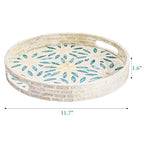 Mother of Pearl Decorative Serving Tray, 12 Inch Round Decorative Table Tray, Wood Coffee Table Ottoman Tray with Handles for Home Decor, Centerpiece Display,Tea, Breakfast