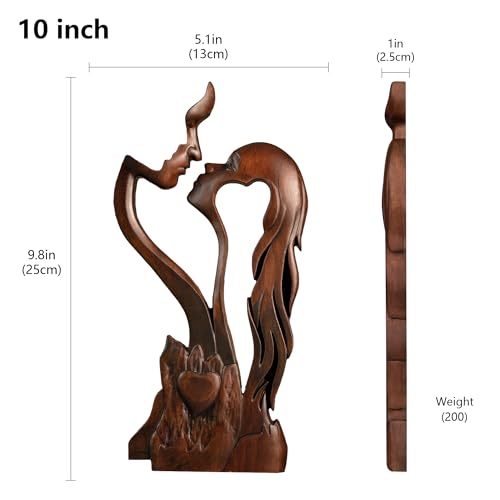 BGCOPPER Wooden Kissing Couple Ornament, Abstract Couple Portrait Sculpture Romantic Love Statue Decor Gift for Women Anniversary Valentine Wedding - 10 Inch - color: Retro, size: 10 Inch