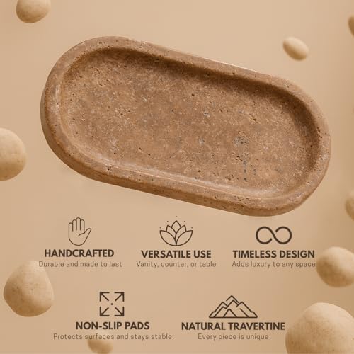 Handcrafted Travertine Tray – Bathroom Counter Organizer, Jewelry Tray, Perfume Organizer & Decorative Tray for Vanity Accessories, Coffee Table Decor & Bathroom Countertop (Oval, Noce) - color: Noce, size: 11.8" x 5.9" x 0.8"