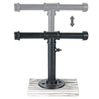 MyGift Industrial Pipe Black Metal T-Bar Adjustable Height Jewelry, Bracelet & Necklace Display Stand with Torched Wood Base - color: Black / Torched Wood