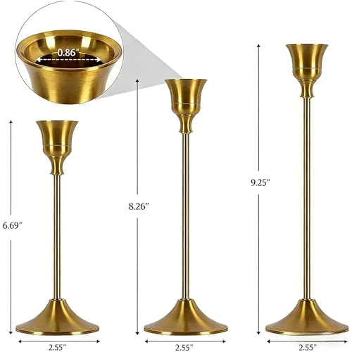 2 Sets(6 Pcs) Candle Stick Holders，Brass Gold Metal Taper Candle Holders, Vintage Modern Decorative Centerpiece Candlestick Holders for Table Mantel Wedding Housewarming Gift - color: Brass Gold-2 Sets(6 Pcs)