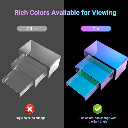12 PCs Iridscent Risers Display Stands 3 Tiers Desktop Acrylic Shelves Small Cake Dessert Holder Products Stand for Collectibles Shoes Jewels Pop Figure (Iridescent2) - color: Iridescent2