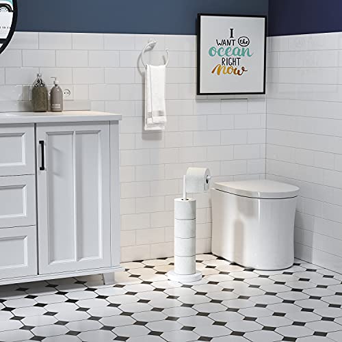 MARMOLUX ACC Free Standing Toilet Paper Holder Stand with Storage for 4 Rolls of Toilet Tissue for Bathroom, Stainless Steel Luxury Modern White Finished 1pc - color: White