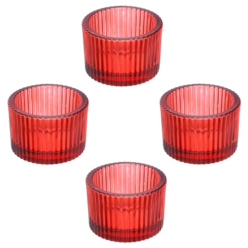 PATIKIL 4 Pcs Tealight Candle Holder, Tea Lights Candle Holder Glass Votive Candle Holders Glass Candle Holders for Table Centerpiece Decor Wedding Dinner Party, Red - color: Red
