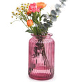 OFFIDIX Glass Vase,7.3 * 4.3in Vertical Line Geometric Faceted Design Flower Vase - color: Wine Red