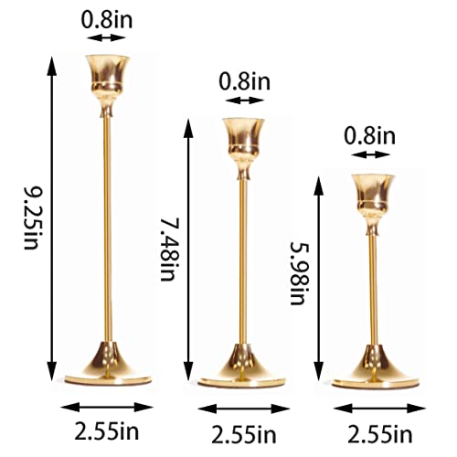 NLBTW French Gold Candlestick Holders Taper Candle Holders, Set of 3 Vintage Candle Sticks Holder Decor Used as Fireplace Mantel or Table Centerpieces for Wedding, Dinning, Party - color: French Gold, size: 1 set (3 pcs)
